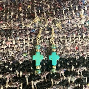 Silver and turquoise cross earnings